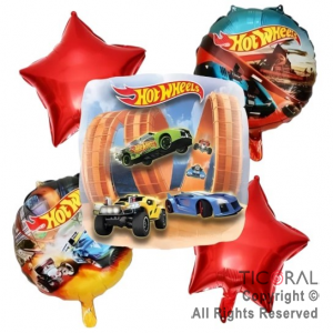 SET DE GLOBOS METALIZADO HOT WHEELS 5 UNIDADES X 1